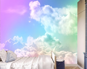 Colorful Clouds Nursery Wall Mural, Peel and Stick Wallpaper, Cloud and ...
