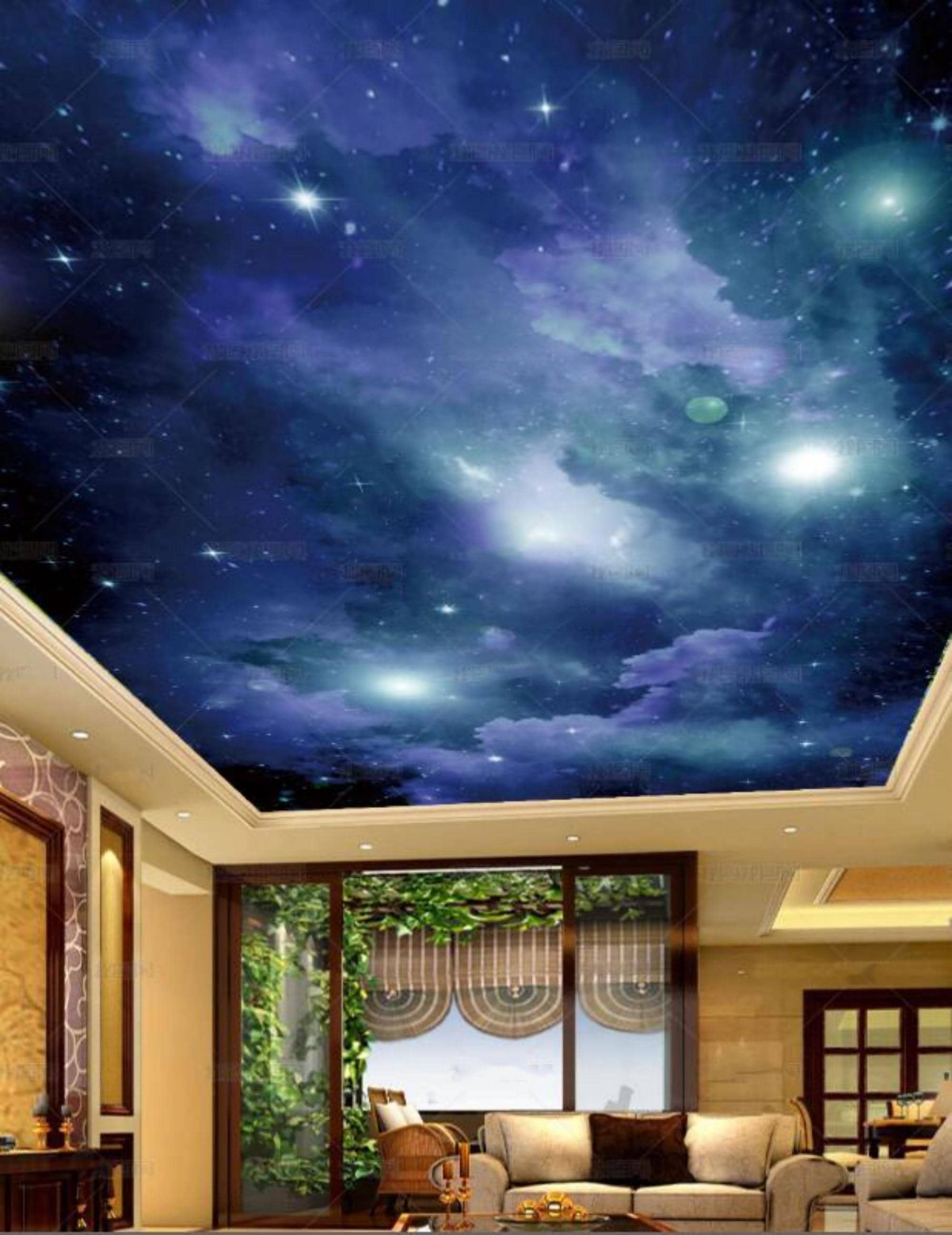 Night Sky Starry Sky and Clouds Ceiling Wallpaper Wall Mural Hotel ...