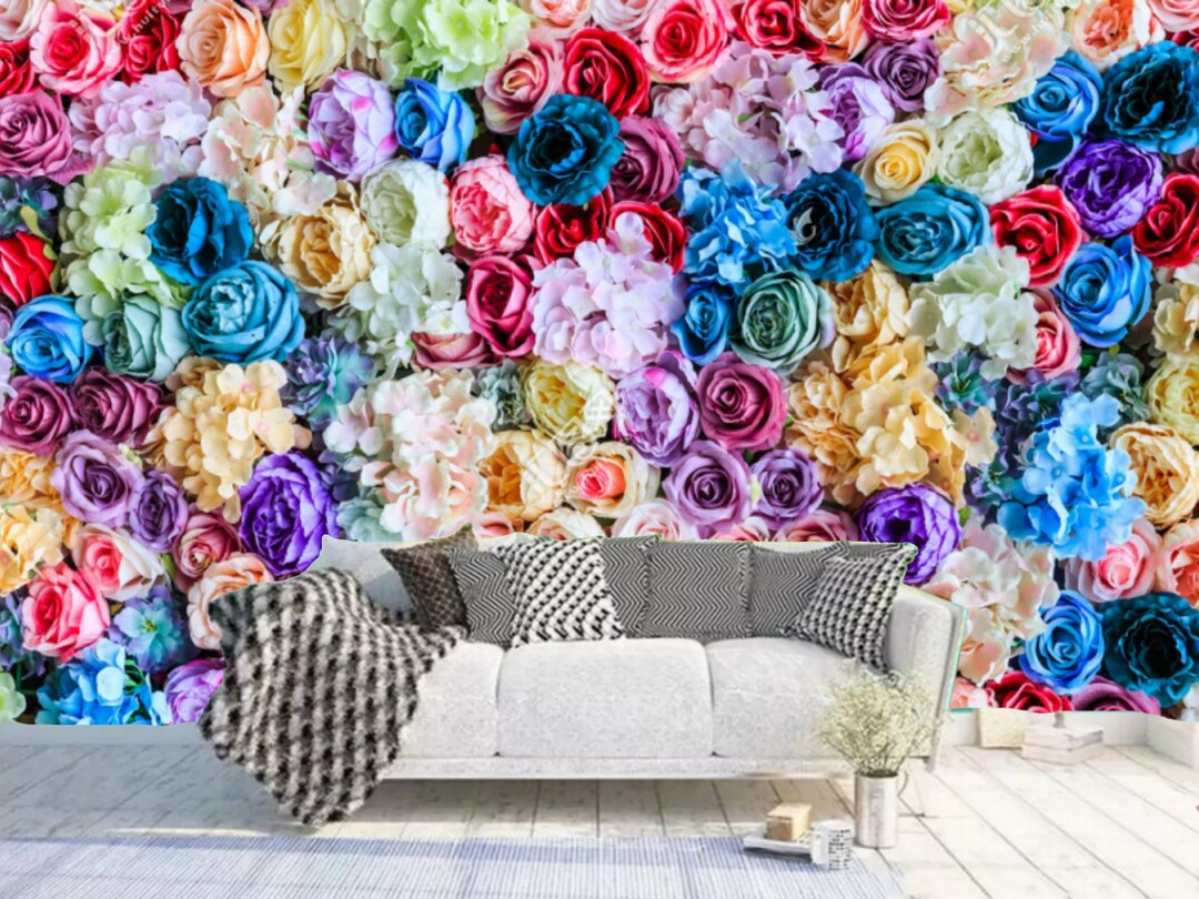 Colorful Rose Floral Wallpaper Mural: Peel and Stick Home Decor - Etsy