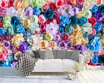 3D Colorful Small Rose Flowers Floral Wallpaper Wall Mural Home Decor for Living Room Dinning Room Bedroom