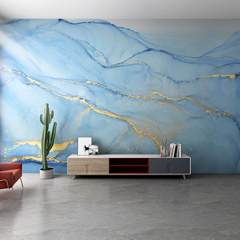 Blue and Gold Marble Wallpaper Wall Murals Wall Decor - Etsy