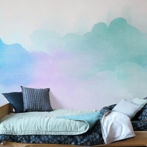 Abstract Blue Clouds Wallpaper: Handpainted Wall Mural