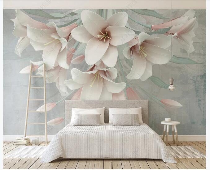 Hanging Big White Lily Wallpaper Wall Murals Home Decor for | Etsy