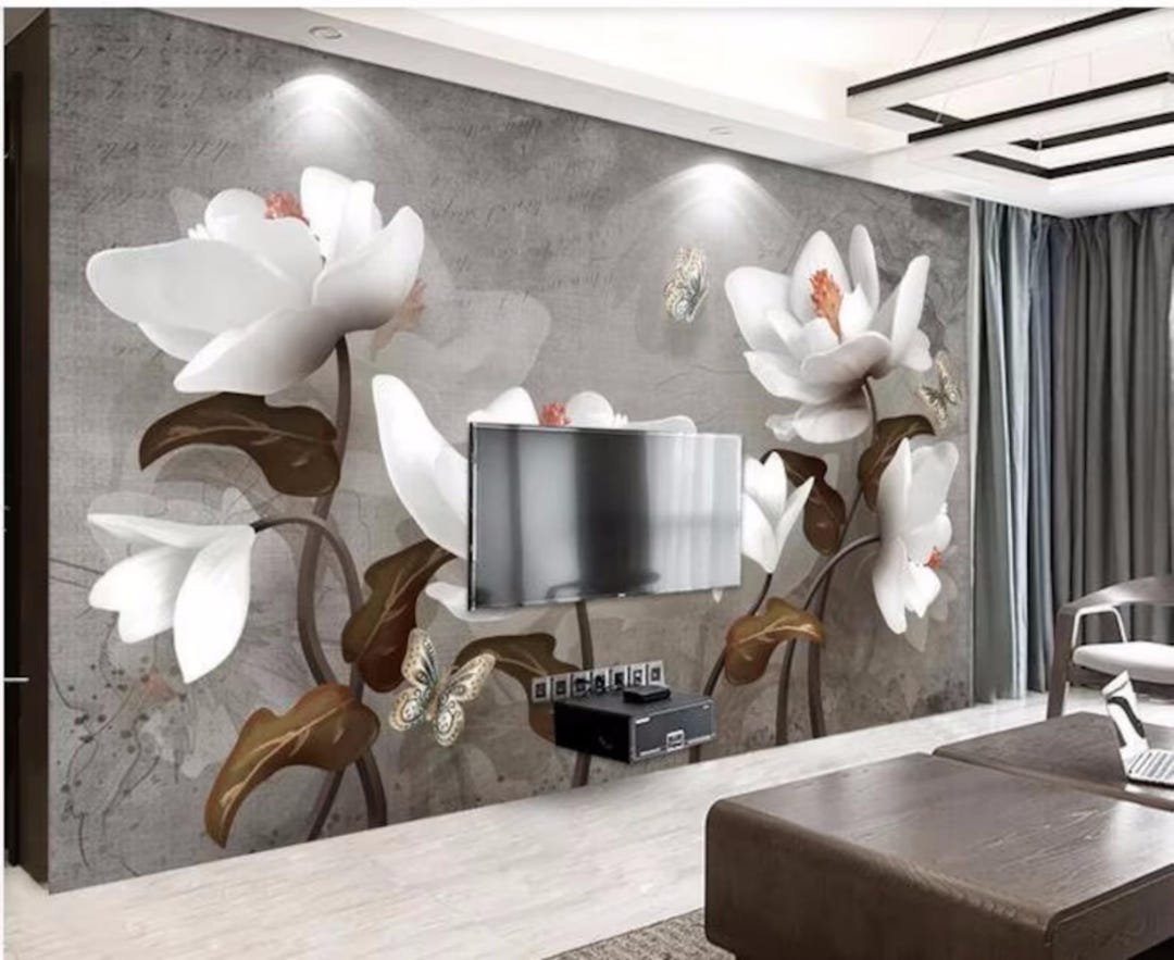 Custom Floral 3D Wallpaper Mural: Retro Modern Home Decor - Etsy