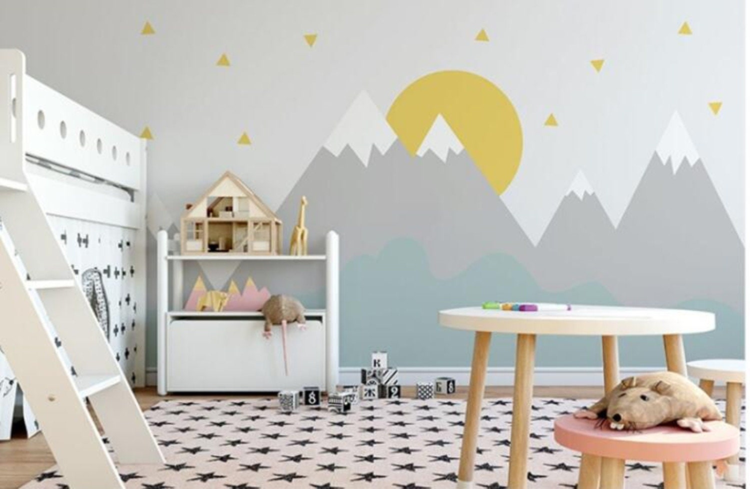Hand Painted Cartoon Geometric Nursery Children Wallpaper Wall - Etsy Hand Painted Cartoon Geometric Nursery Children Wallpaper Wall - Etsy