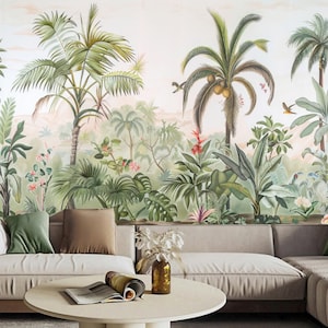 Tropical Rainforest Plants and Trees with Mountains Jungle Forest Wallpaper Wall Mural Wall Decor for Living Room Bedroom or Dinning Room