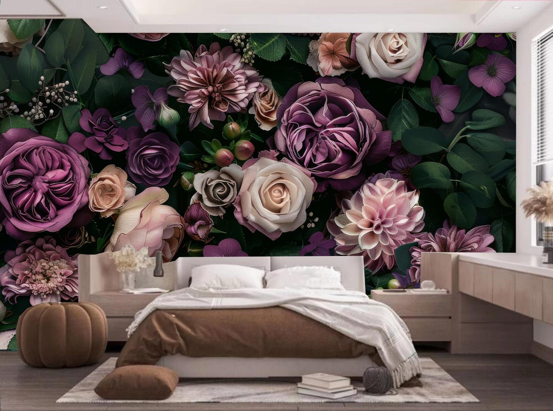 Dark Floral Peony Wallpaper Mural: Peel and Stick Home Decor - Etsy