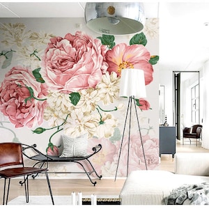 American Style Watercolor Floral Wall Wallpaper Big Flowers - Etsy