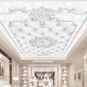 European Silver Plaster Ceiling Wallpaper Wall Mural Hotel Restaurant KTV Bar or Living Room