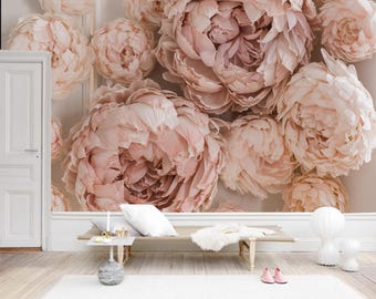 Roze pioenroos Bloemen bloemenbehang Muurschildering Muurdecoratie