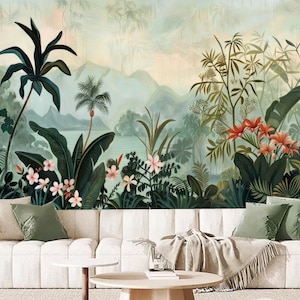 Tropical Rainforest Plants and Trees with River Jungle Forest Wallpaper Wall Mural Wall Decor for Living Room Bedroom or Dinning Room