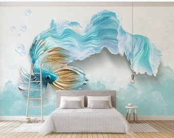 Custom 3D Mural Wallpaper Modern 3D Abstract Blue Peacock TV Background Mural Living Room Bedroom Waterproof Mural Wallpaper