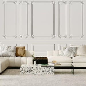 3D Classic Interior Wall with Mouldings White Plaster Wallpaper Wall Mural Home Decor for Living Room Bedroom or Dinning Room