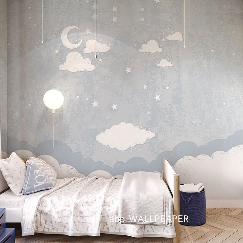Cartoon Stars and Moon Nursery Wallpaper Mural: Peel & Stick - Etsy