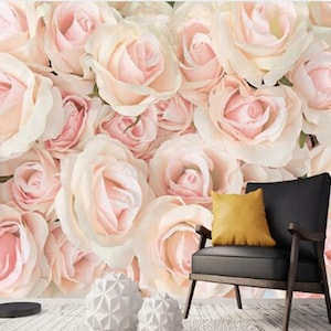 Modern Romantic Pink Rose Floral Living Room Bedroom Wall Mural Wallpaper Flower