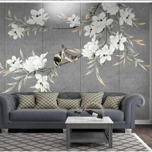 Chinoiserie Brushwork Hanging Magnolia with Birds Wallpaper Wall Murals Wall Decor