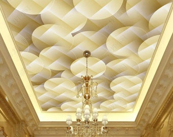 European Yellow Circles Living Room Bedroom Ceiling Wallpaper Wall Mural