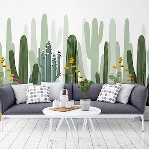 Huge Cactus Wallpaper, Nature Gree  Cactus Wall Mural, Wall Art,Wall Decal, Bedroom Living Room Wallpaper