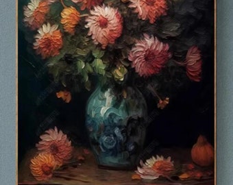 Handmade Carnation Flowers Oil Painting: Floral Vase Wall Art (No Frame)
