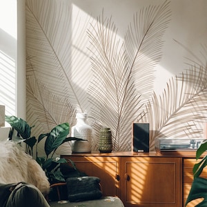 Simple Palm Leaves Wallpaper, Tropical Leaves Wall Murals Wall Decor