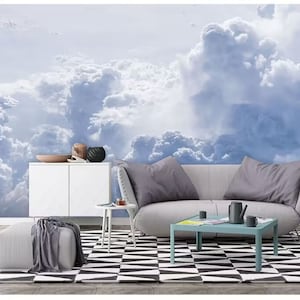 Blue Sky Clouds Wallpaper Mural: Peel and Stick Home Decor