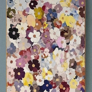 100% Handmade Oil Painting,  Garden Small Flowers Oil Painting, Handmade Colorful Flowers Wall Art for Living Room Bedroom (No Frame)