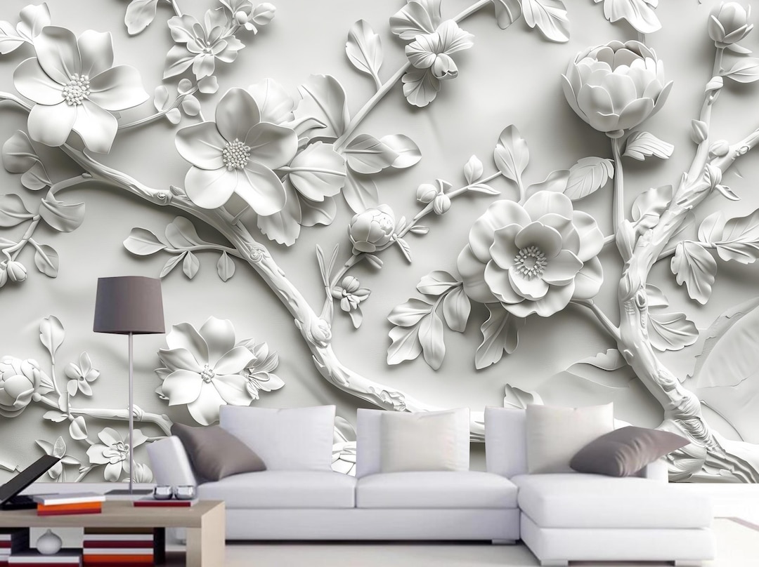 3D White Flowers WG39 Wall Murals
