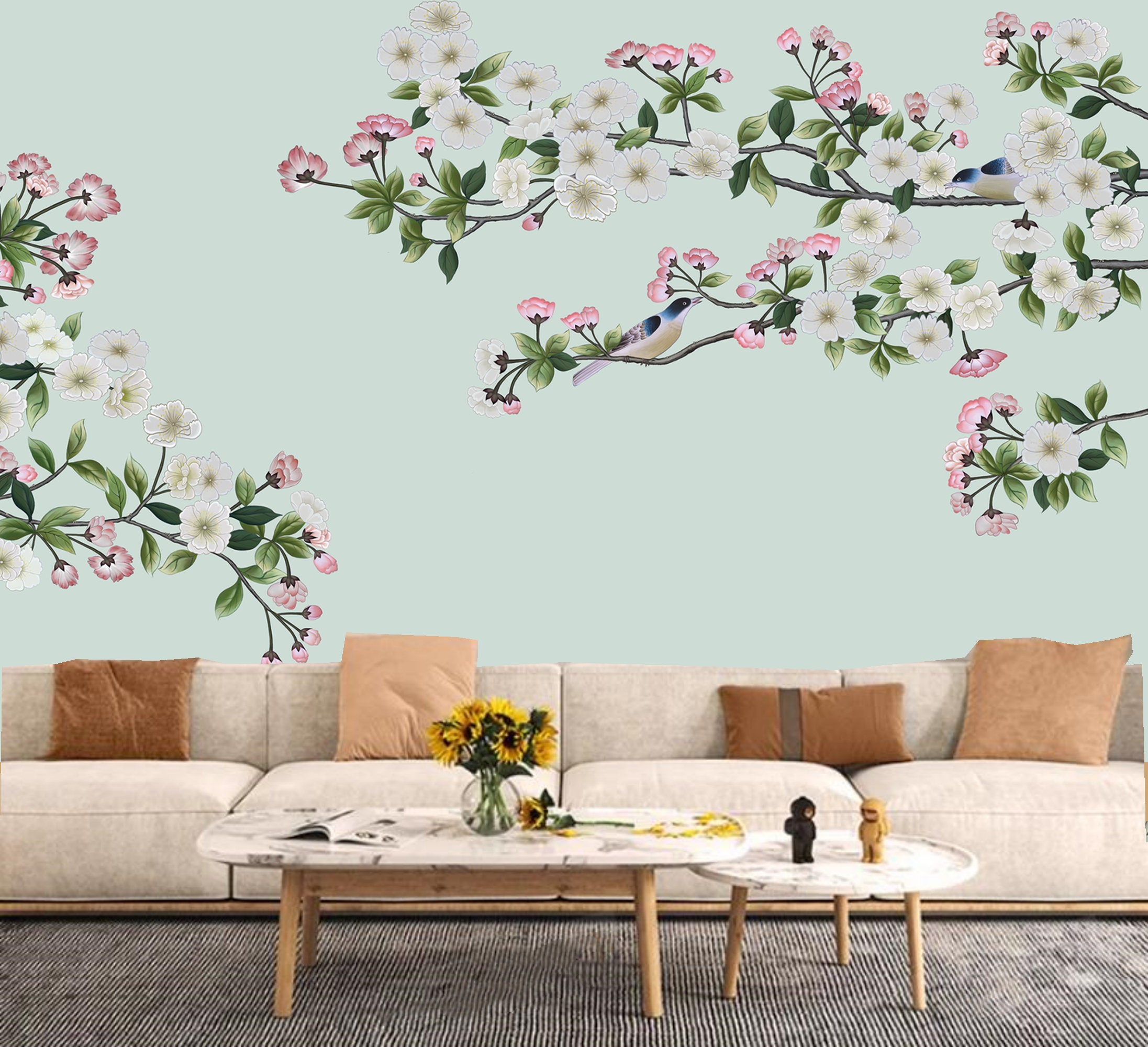 Chinoiserie Cherry Blossom Birds Wallpaper Mural - Peel and Stick - Etsy