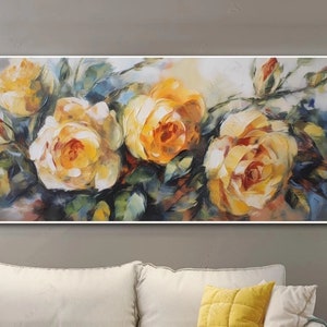 Pintura al óleo 100% hecha a mano, pintura al óleo de flores de naranja, cuadro de arte de pared de rosa naranja hecho a mano, decoración para sala de estar y dormitorio (sin marco)