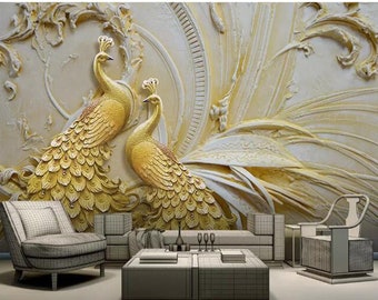 Gold Pfau Wallpaper Wandbild: Europäischer Stil Wanddekor