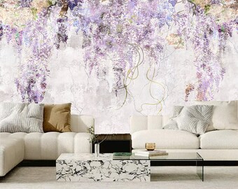 Purple Wisteria Floral Wallpaper Mural