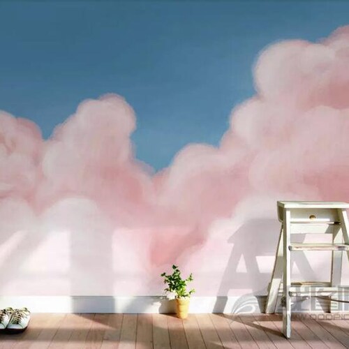 Abstract White and Blue Clouds Nursery Wallpaper Sky Blue Etsy Canada