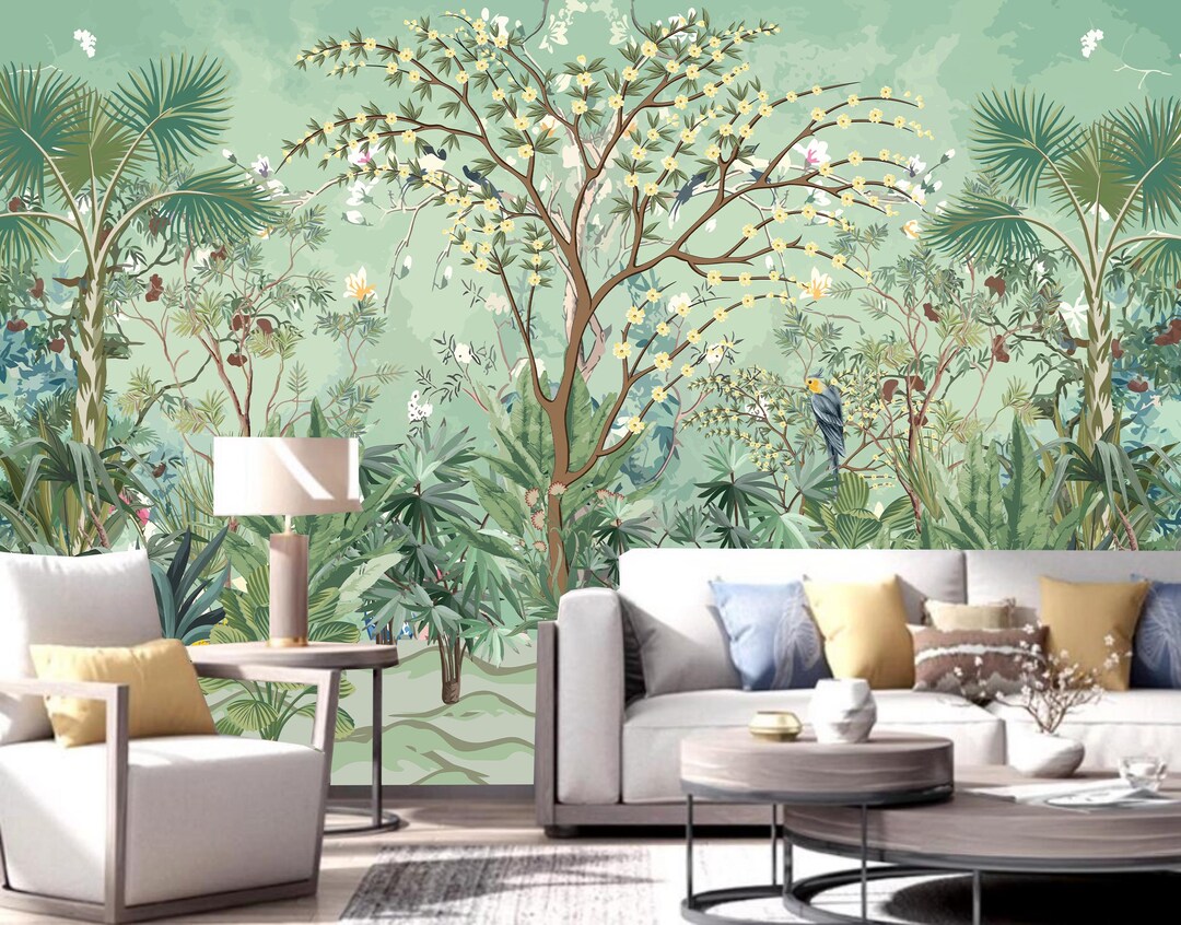 Tropical Jungle Wallpaper Mural: Peel and Stick Wall Decor - Etsy
