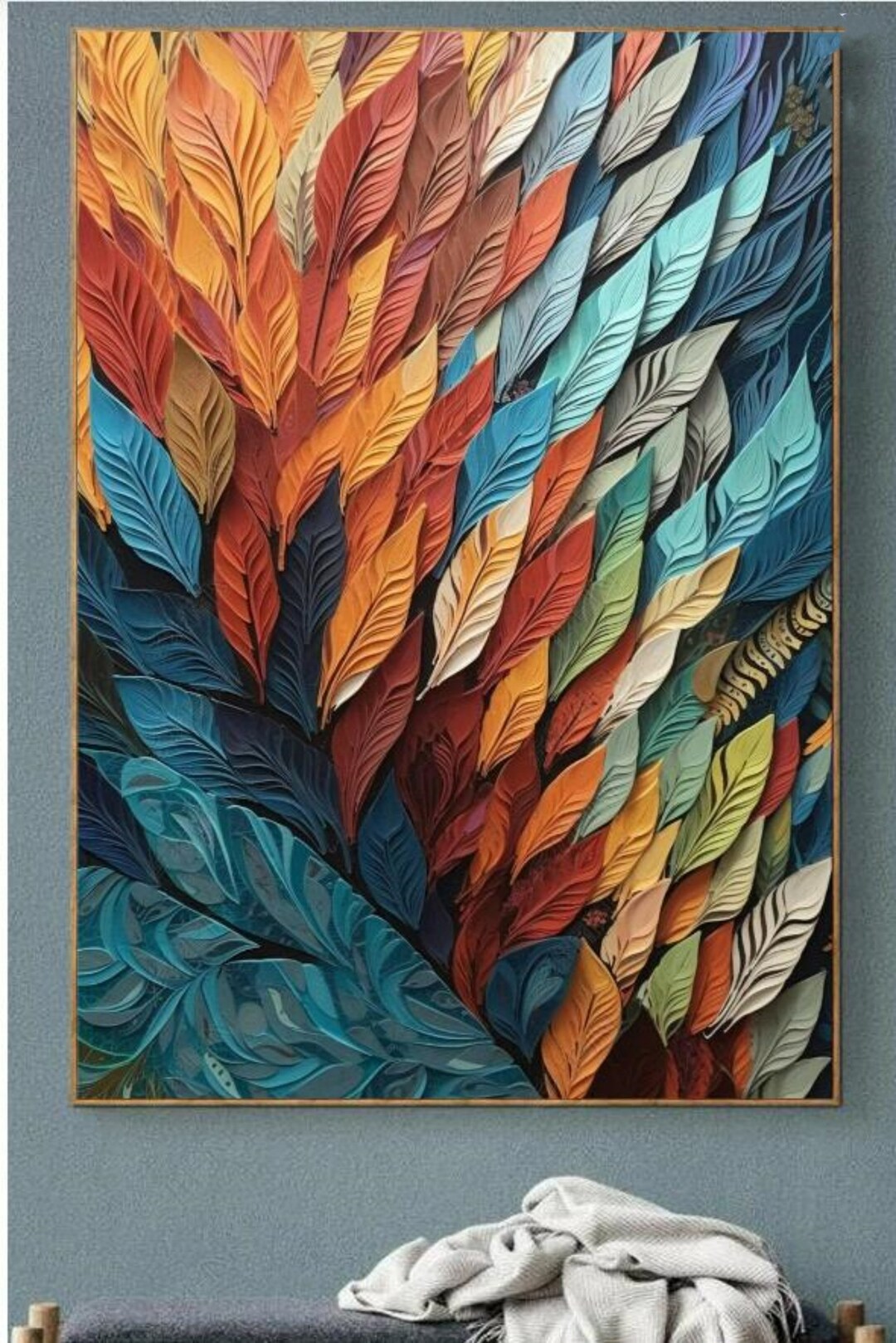 100 Handmade Oil Painting, Rainbow Leaf Oil Painting, Handmade
