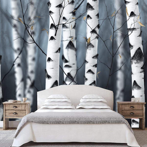 Autumn Abstract Tree Forest Birch Wallpaper Wall Mural Home Decor for Living Room Bedroom or Dinning Room