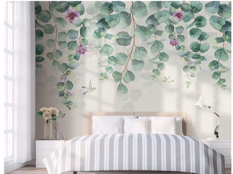 Fresh Hanging Rattan Wallpaper Wall Mural Flying Birds Green Leaves Wall Mural Purple Flowers Rattan Garden Wall Mural Wall Decor Home Decor Home Living Kromasol Com