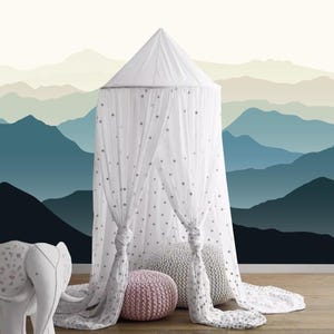 Omber Blue Cartoon Mountains Nursery Kids&#39; Babies&#39; Children&#39;s Room Wallpaper Wall Murals for Living or Dining Room