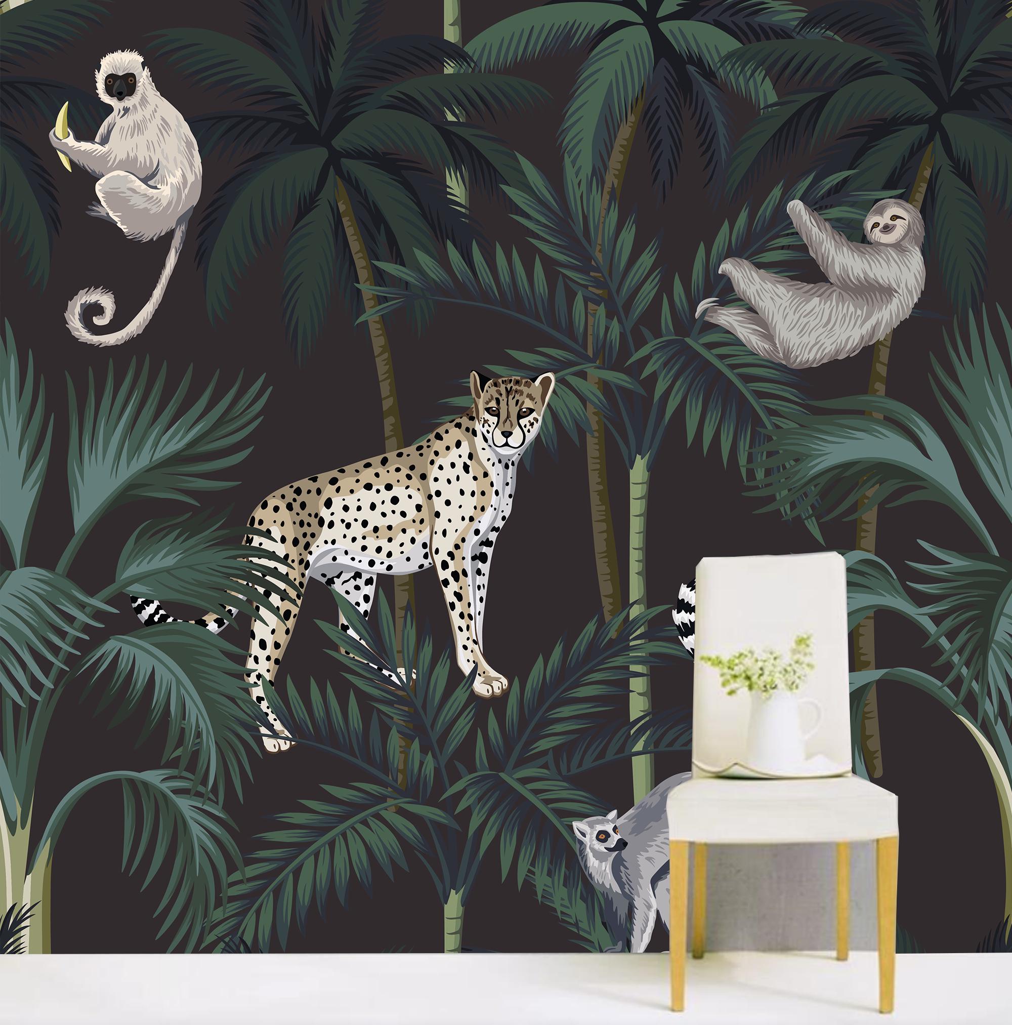 Jungle Animals Wallpaper Mural: Peel and Stick Nursery Decor - Etsy