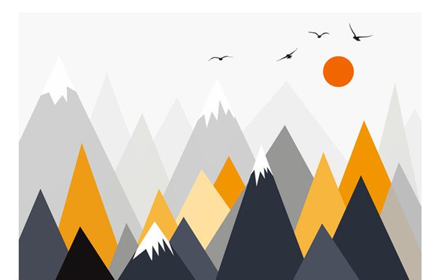 Grey Geometric Mountains Wallpaper Wall Mural Triangle Etsy