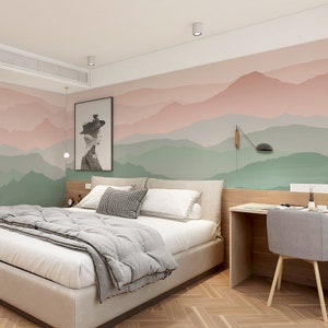 Ombre Mountains Nursery Wallpaper, Ink Style Colorful Mountains Kids Babies Room Wall Murals