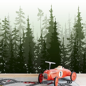 Mural de pared con dibujos de pinos y bosque para habitación infantil, decoración del hogar
