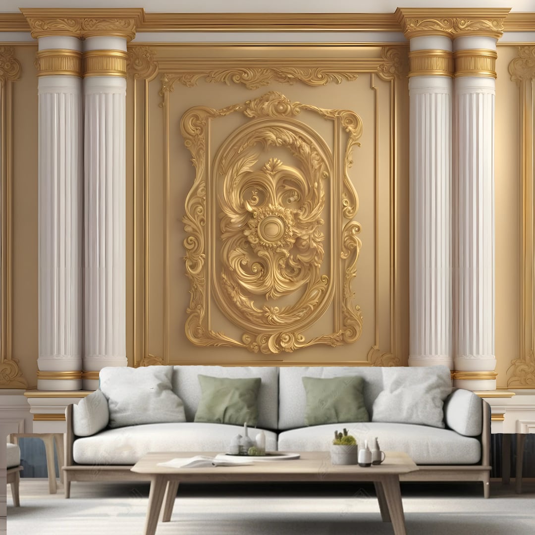 3D White Columns Gold Trims Wallpaper Wall Mural Home Decor - Etsy