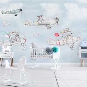 Children&#39;s Room Wall Papers Cartoon Animal Airplane Photo Home Decor Nursery Kids Wall Murals