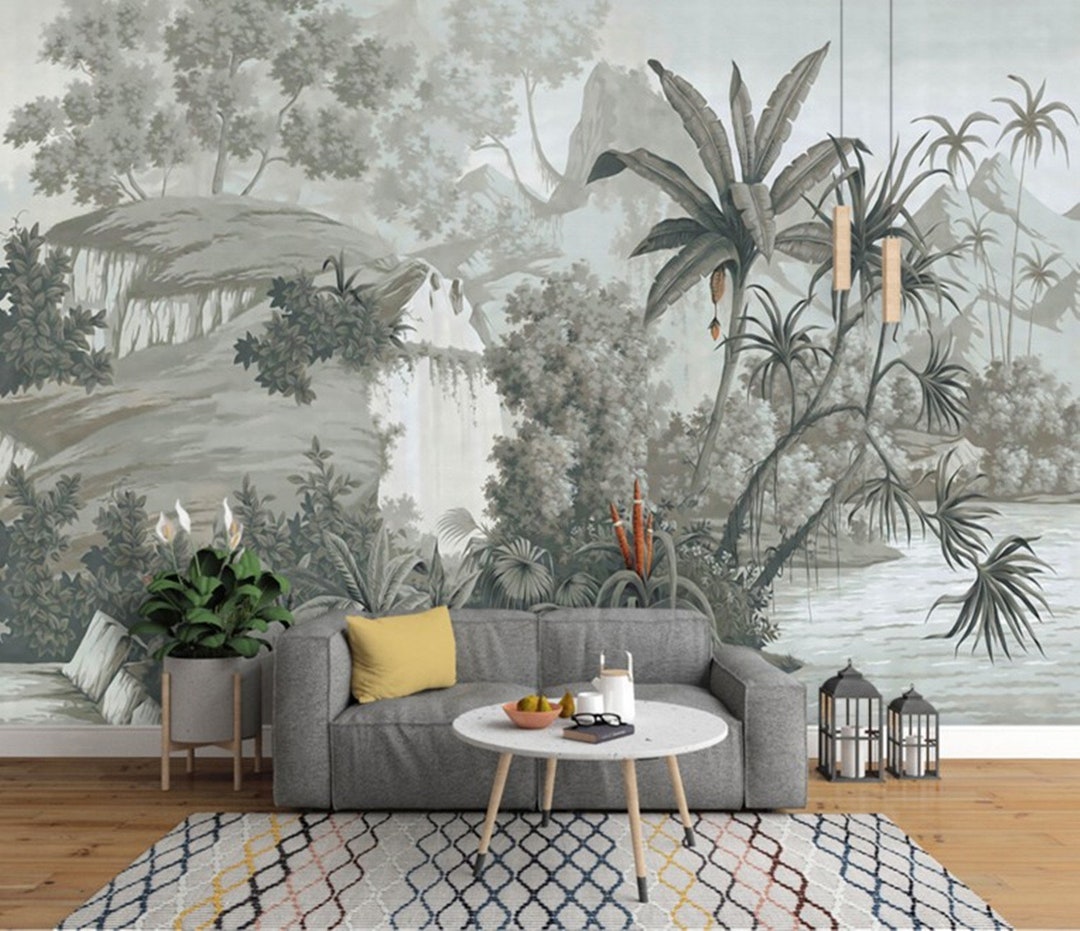 Tropical Rainforest Wallpaper Vintage Grey Huge Trees with Etsy 日本