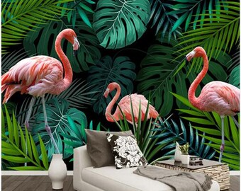 Tropical pink wall mural Flamingo wallpaper custom Printed Removable Self Adhesive paper by coloray Tropical pink wall mural Flamingo wallpaper custom Printed Removable Self Adhesive paper by coloray