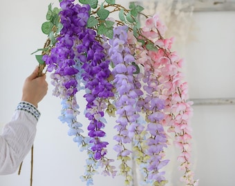 Enredadera de glicina artificial: decoración floral colgante de 100 cm (juego de 2)