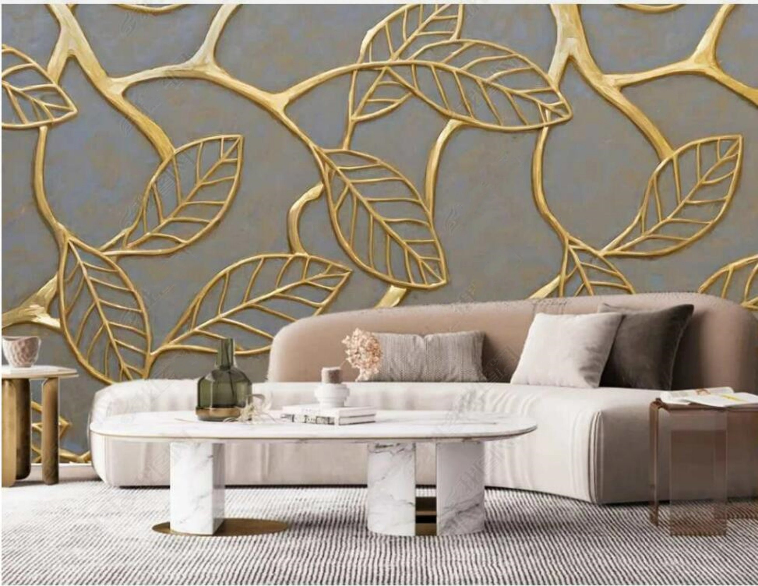 Gold Leaf Tropical Wallpaper Mural: Peel and Stick Home Decor - Etsy