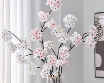 Branche de fleurs de cerisier sakura artificielle : tige florale rose et blanche