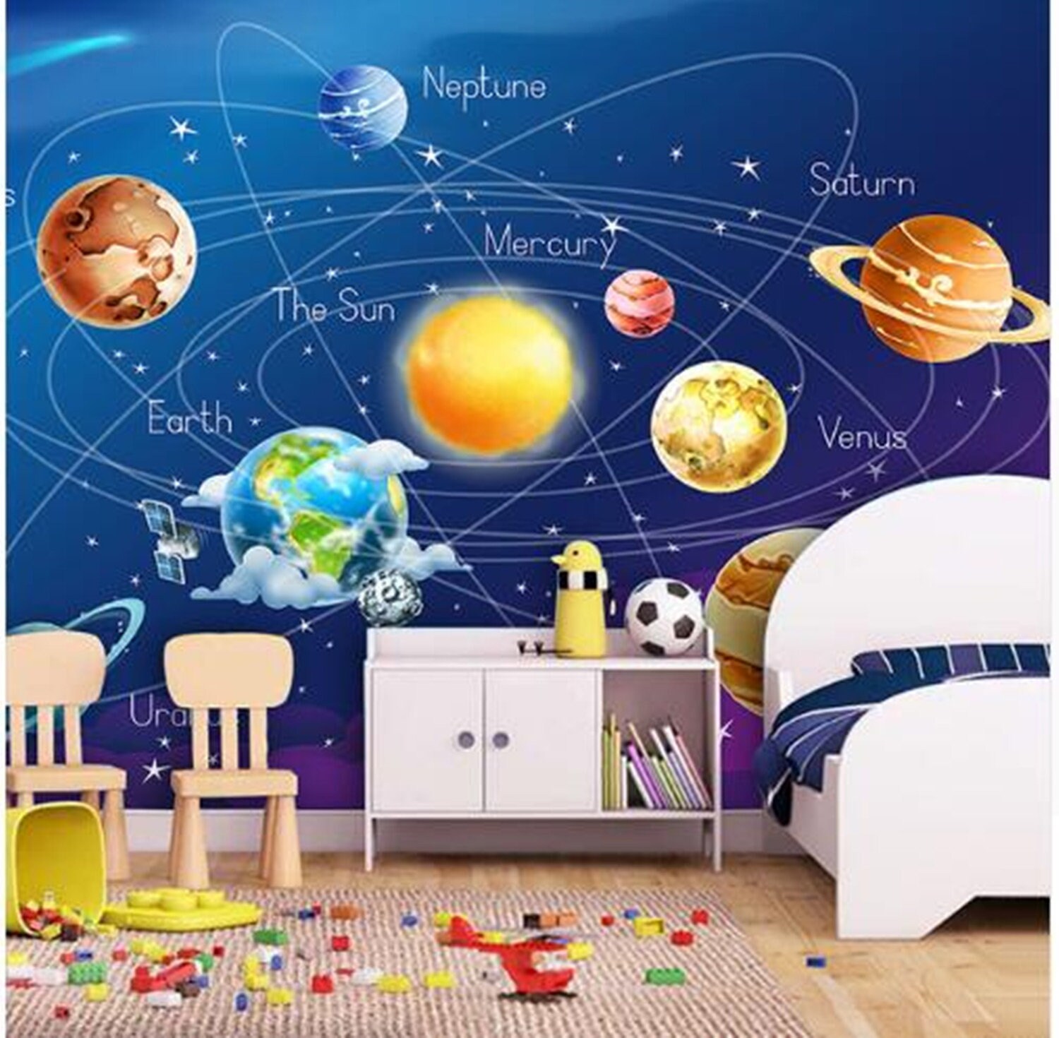 Papier peint Mural personnalisé 3D dessin animé planète système solaire  Photo papier peint enfants chambre peinture murale salon papier peint -   France