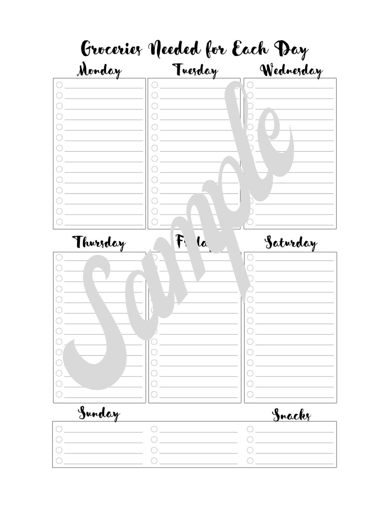 Simple Meal Plan And Grocery Lists PDF Printable Both Black Etsy